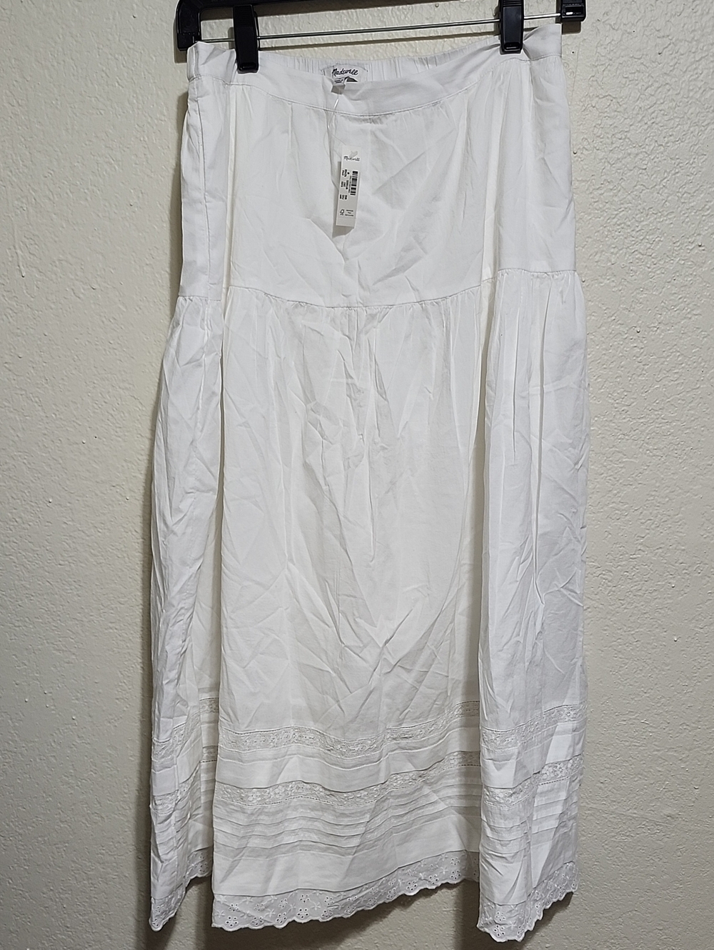 NWT Madewell White Pintucked Lace Midi Skirt Sz M Boho Cottagecore